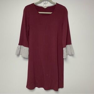 Maroon Dress with Striped Bell Sleeves